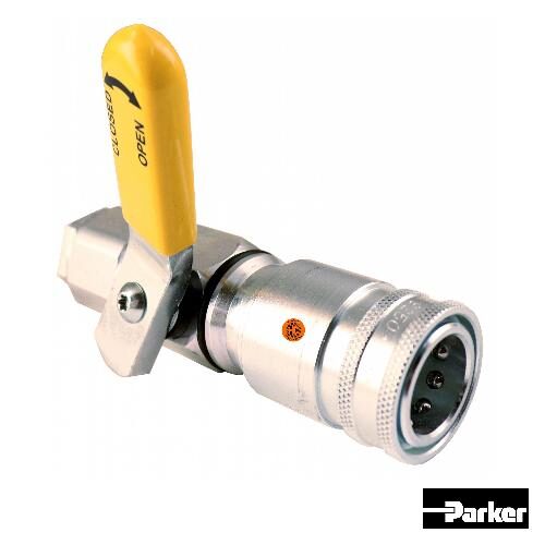 Parker Yellow Left Hand Lever Operated Hydraulic Quick Coupler, Breakaway Sleeve, Female, Genuine OEM Style